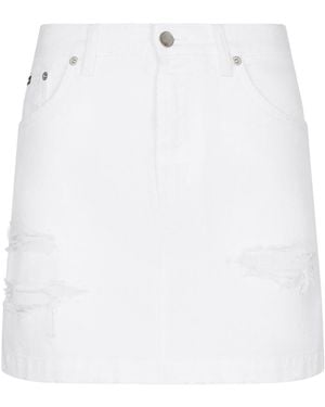 Dolce & Gabbana Ripped Mini Denim Skirt - White
