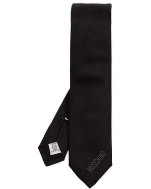 Moschino Logo Embroidered Pointed Tip Tie - Black