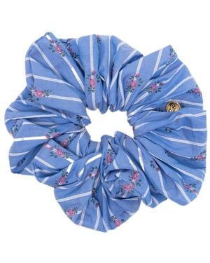 Etro Floral-Print Striped Scrunchie - Blue