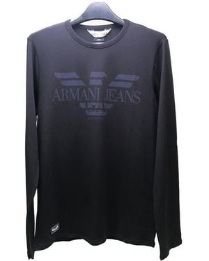 Armani Jeans Logo Round Collar Long-Sleeved T-Shirt - Blue