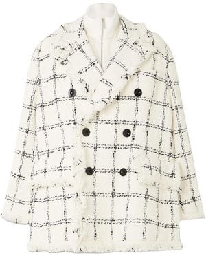 Sacai Grid Tweed Double-Breasted Blazer - Natural