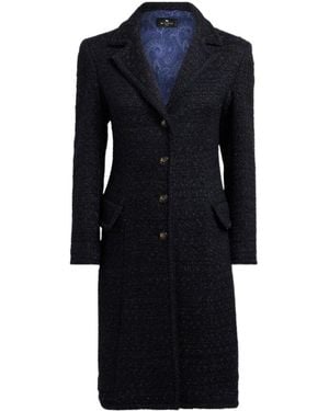 Etro Tweed Notched-Lapels Coat - Blue