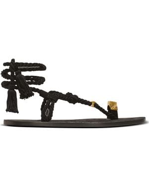 Balmain Flat Tie Sandals - Black
