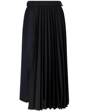 Sacai Pleated Herringbone Blend Midi Skirt - Black