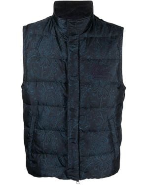 Etro All-Over Paisley Printed Padded Vest - Blue