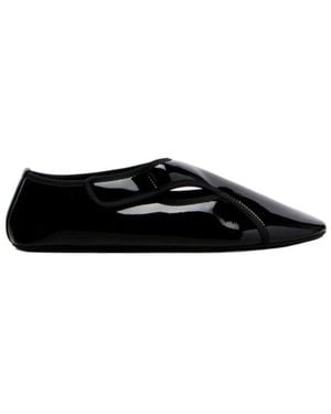 Alaïa Criss Cross Leather-Trimmed Ballet Flats - Black