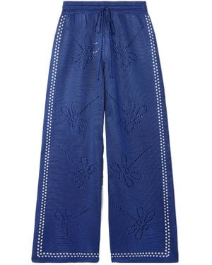 Calle Del Mar Dragonfly Embroidered Wide-Leg Trousers - Blue
