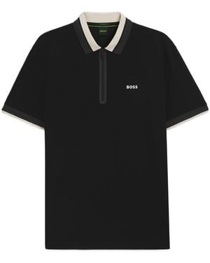 BOSS Cotton-Piqué Polo Shirt With Zip Placket - Black