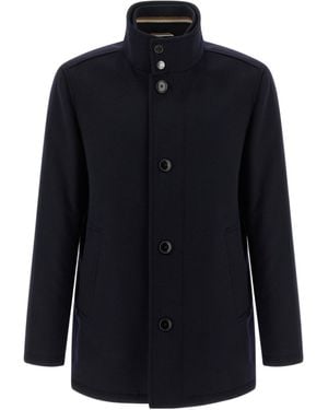 BOSS Boss Stand Collar Wool Coat - Blue