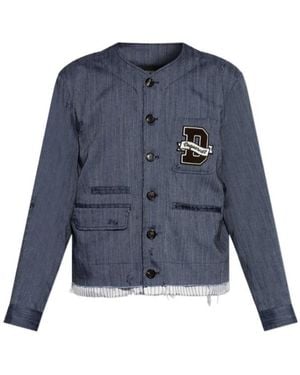 DSquared² Logo-Patch Single-Breasted Jacket - Blue