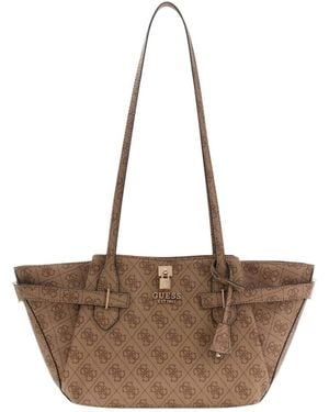 Guess Yesba Monogram-Pattern Padlock-Detail Shoulder Bag - Brown
