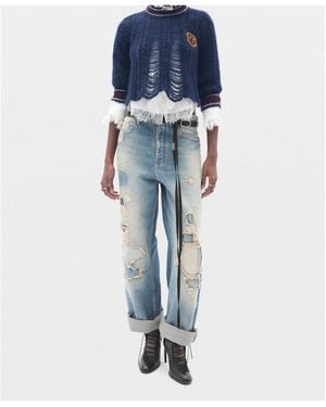 Ann Demeulemeester Distressed Script-Print Jeans - Blue