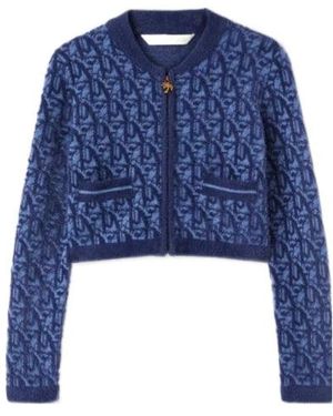 Palm Angels Monogram-Jacquard Zip-Up Cardigan - Blue