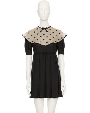 Valentino Polka Dot Printed Short-Sleeved Mini Dress - Black