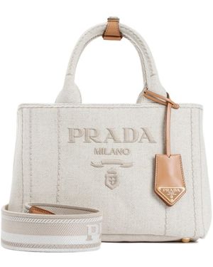 Prada Logo-Embroidered Tote Bag - White
