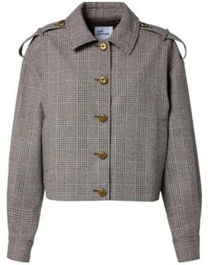 Self-Portrait Checked Cotton And Linen Jacket - Gray