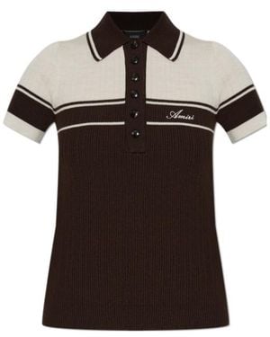 Amiri Contrast Striped Knitted Polo Top - Black