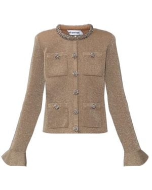 Self-Portrait Embellished Trim Cardigan - Brown