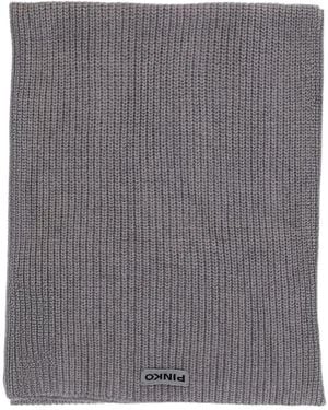 Pinko Logo Patch Knitted Scarf - Gray