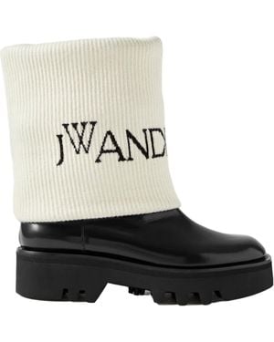 JW Anderson Fisherman Wool Jacquard-Trimmed Glossed-Leather Ankle Boots - Multicolor
