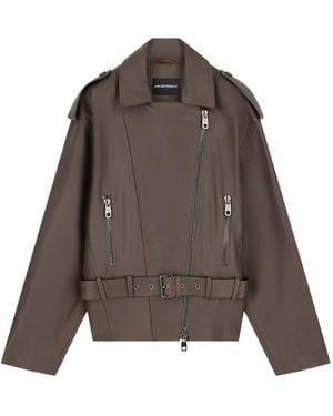 Emporio Armani Belted Leather Jacket - Brown