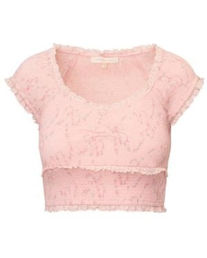 LoveShackFancy Cambron Ruffled Crop Top - Pink