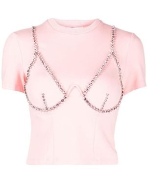 Area Cup-Chain Detailed Cropped T-Shirt - Pink