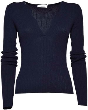 Max Mara V-Neck Long-Sleeved Top - Blue