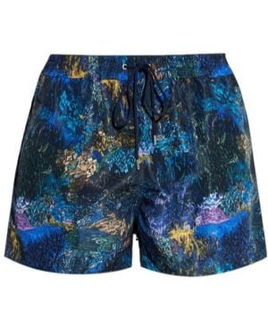 Paul Smith Printed Drawstring-Fastening Swim Shorts - Blue
