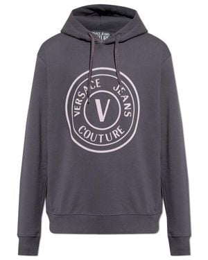 Versace Jeans Couture Couture Logo Printed Drawstring Hoodie - Grey