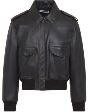 Jil Sander Long-Sleeve Leather Jacket With A Shirt Collar - Black