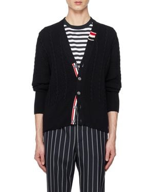Thom Browne V-Neck Buttoned Knitted Cardigan - Black