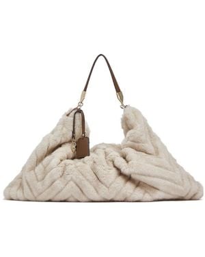 Liu Jo Quilted Faux Fur Shoulder Bag - Natural