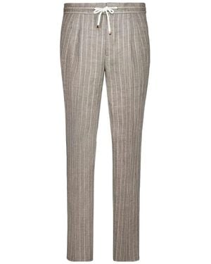 Brunello Cucinelli Striped Linen Trousers - Grey