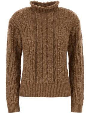 Moncler Grenoble Cable-Knit Long-Sleeved Jumper - Brown