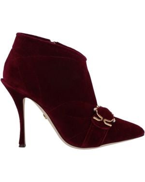 Dolce & Gabbana Velvet Ankle Boots - Red
