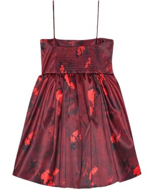 Ganni Floral Printed Satin Maxi Dress in Red | Lyst