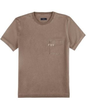 Fay Pocket Crew Neck T-Shirt - Brown