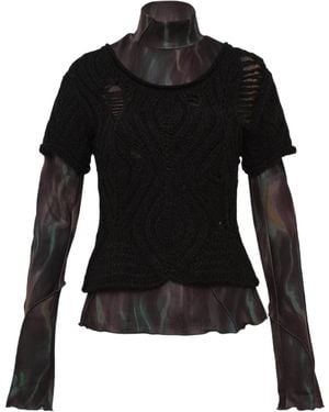 ANDERSSON BELL Cap Sleeve Sweater Layered Tee - Black