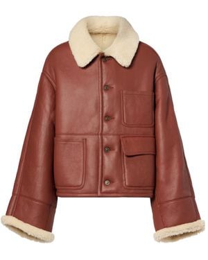 Victoria Beckham Lapel Long-Sleeved Leather Jacket - Red