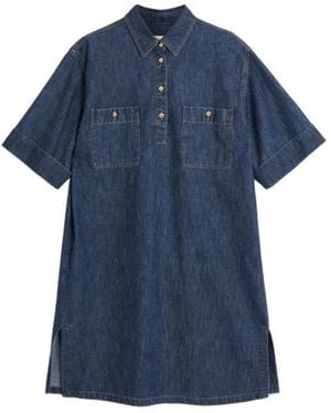 Valentino Collared Short-Sleeve Denim Shirt Dress - Blue