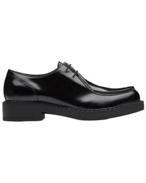 Prada Brushed Leather Lace-Up Shoes - Black