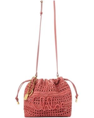 Chloé Logo-Embroidered Raffia Shoulder Bag