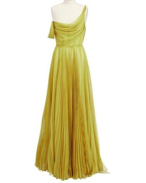Dior Long Pleated Dress With Belt - Green
