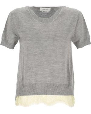 McQueen Ribbed-Trim Top - Grey