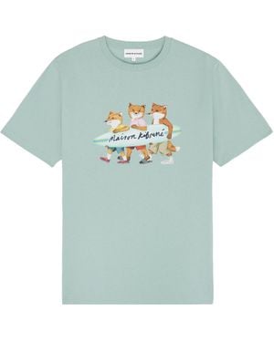 Maison Kitsuné Maison Kitsuné Surfing Foxes Comfort T-Shirt - Blue