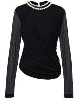 Junya Watanabe Draped Faux Pearl-Embellished Cotton Top - Black