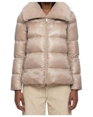 Herno Down Jacket With A Fur Collar - Natural