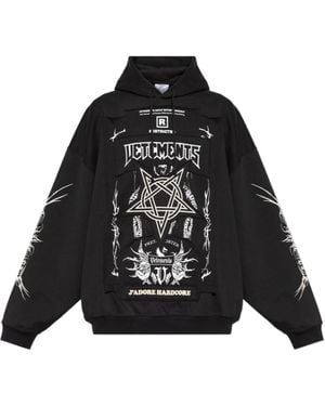 Vetements Logo Patch Drawstring Hoodie - Black