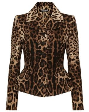 Dolce & Gabbana Single-Breasted Double Crepe Jacket With Leopard Print - Brown